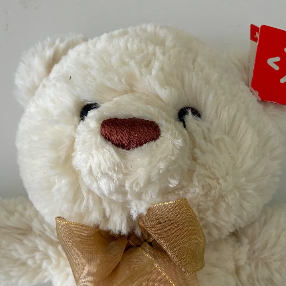 Aurora World Belle Cream Shaggy Teddy Bear Bow Plush Stuffed Animal 12 inch